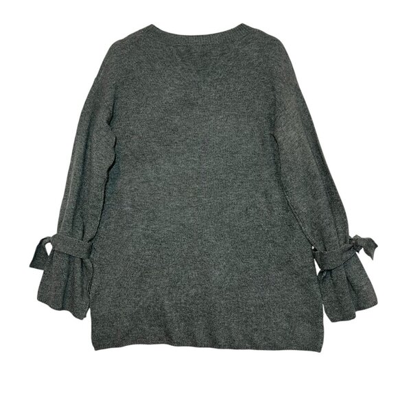 Halogen Women's Wool Blend Sweater Tie Sleeves Gray Small Size Preppy Work - Picture 3 of 9
